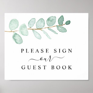 Eukalyptus Greenerity Wedding Guest Book Sign Poster