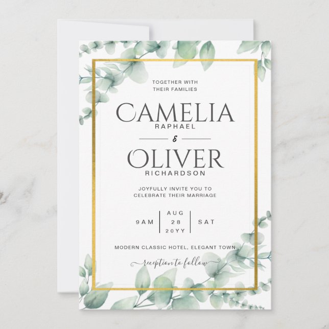 Eukalyptus Greenerity Wedding QR CODE Modernes Bud Einladung (Vorderseite)