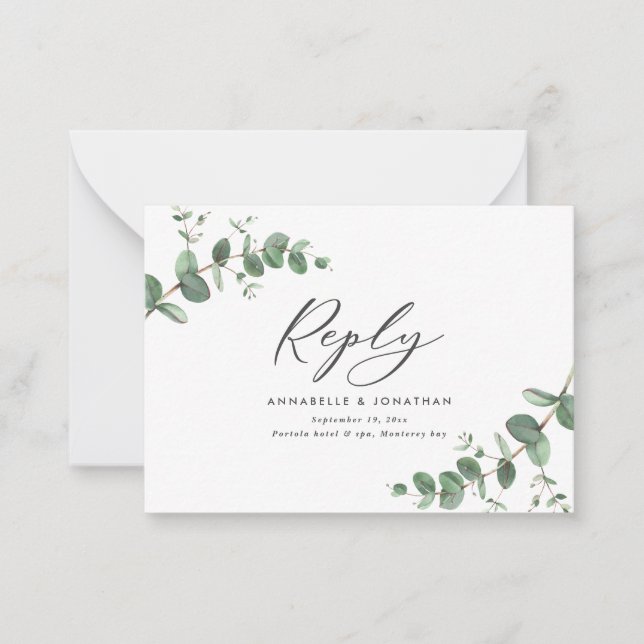 Eukalyptus Greenerity Wedding RSVP-Antwort Mitteilungskarte (Vorderseite)