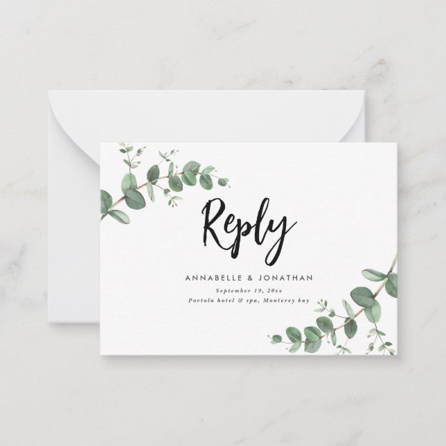 Eukalyptus Greenerity Wedding RSVP Antwort Mitteilungskarte (Vorderseite)