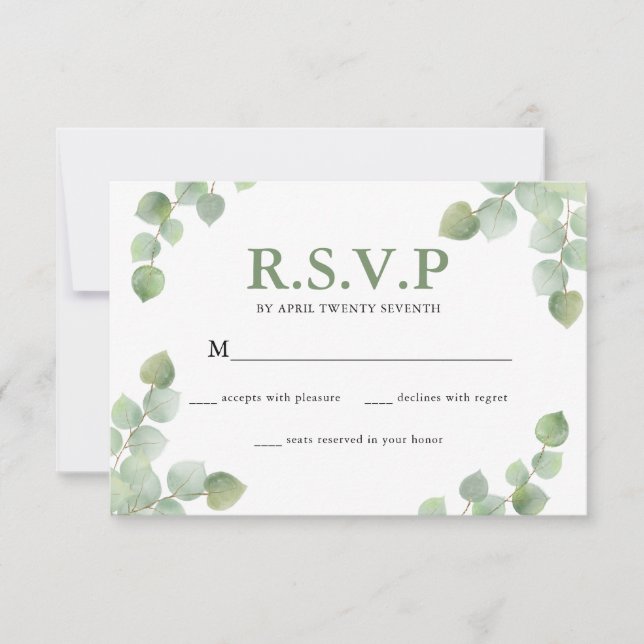 Eukalyptus Greenerity Wedding RSVP Karte (Vorderseite)
