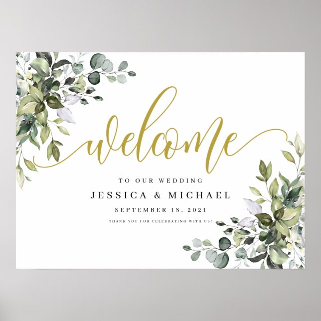 Eukalyptus Greenerity Wedding Welcome Sign Poster (Vorne)
