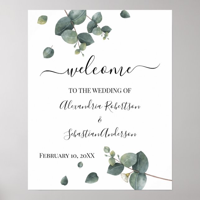 Eukalyptus Greenerity Wedding Welcome Sign Poster (Vorne)