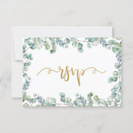 Eukalyptus Greenery and Gold Wedding RSVP Card