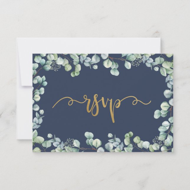 Eukalyptus Greenery and Gold Wedding RSVP Card Karte (Vorderseite)