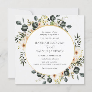 Eukalyptus Greenery and Ivory Floral Wedding Einladung