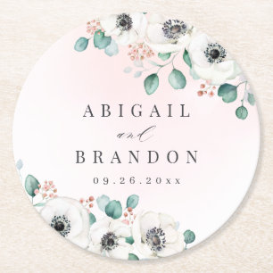 Eukalyptus Greenery Anemone Rustikale Hochzeit  Runder Pappuntersetzer