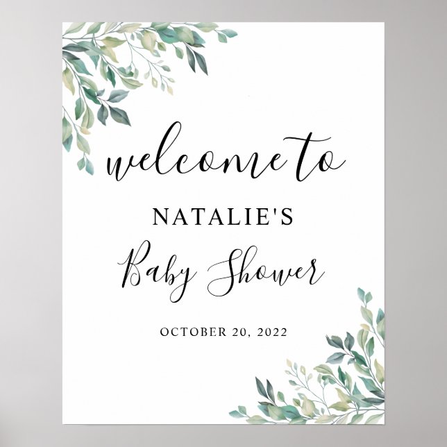 Eukalyptus Greenery Baby Dusche Begrüßungszeichen Poster (Vorne)