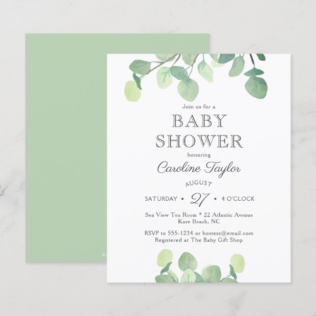 Eukalyptus Greenery Baby Dusche Einladung (Vorne/Hinten)