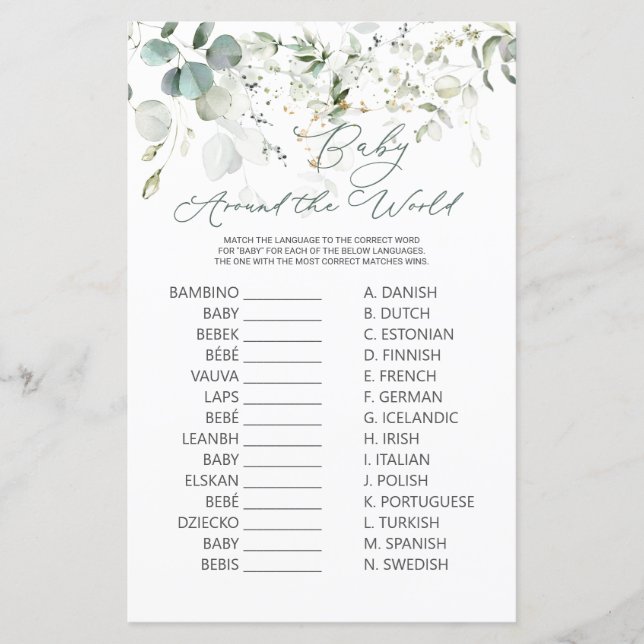 Eukalyptus Greenery Baby Rund um das Weltspiel (Vorderseite)