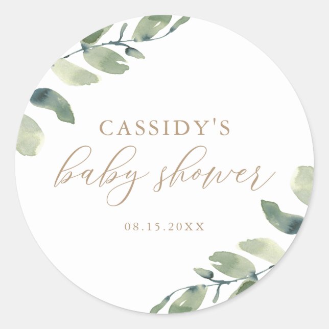 Eukalyptus Greenery Baby Shower Classic Round Stic Runder Aufkleber (Vorderseite)