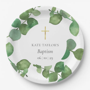 Eukalyptus Greenery Baptisse Christening Pappteller