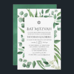 Eukalyptus Greenery Bat Mitzvah Einladung<br><div class="desc">Leaf grüne Silber-Dollar Fledermaus mitzvah Einladung mit geometrischen Rahmen und handschriftlich Typografie entwickelt,  um schnell und einfach auf Ihre Event-Spezifikationen angepasst werden.</div>