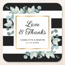 Eukalyptus Greenery Black and White Wedding Rechteckiger Pappuntersetzer