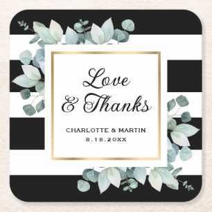 Eukalyptus Greenery Black and White Wedding Rechteckiger Pappuntersetzer
