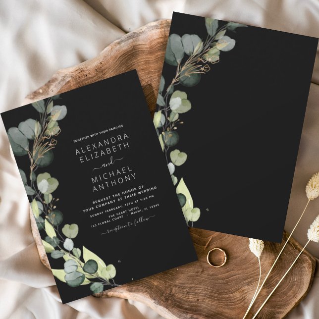 Eukalyptus Greenery Black Elegant Wedding Einladung (Von Creator hochgeladen)