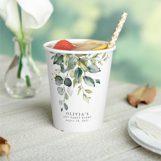 Eukalyptus Greenery Blätter Watercolor Pappbecher (In Situ)