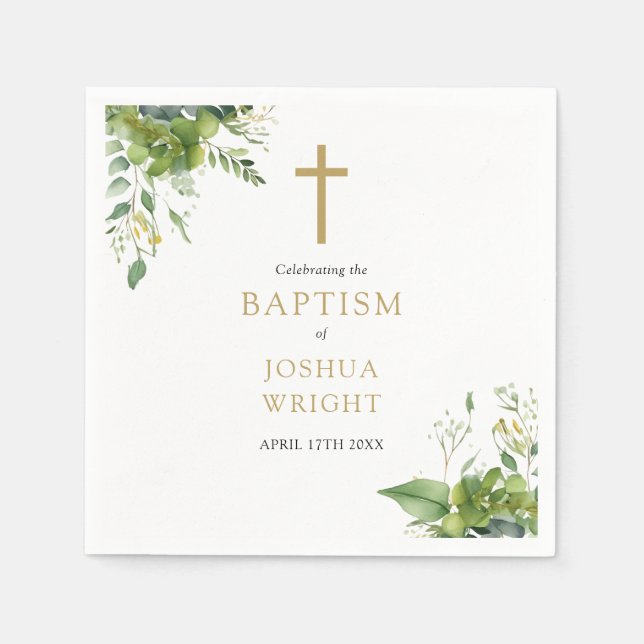Eukalyptus Greenery Bloral Baptisse Christening Serviette (Vorderseite)