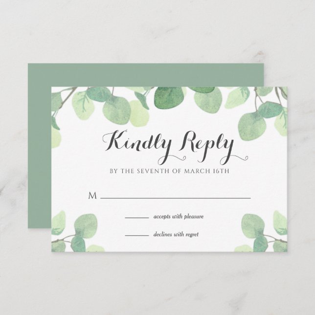 Eukalyptus Greenery Bloral Wedding RSVP Card (Vorne/Hinten)
