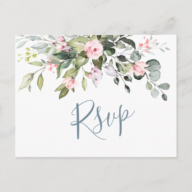 Eukalyptus Greenery Blush Rose Wedding RSVP Postkarte (Vorderseite)