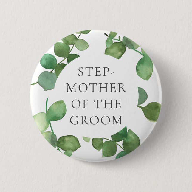 Eukalyptus Greenery Boho Floral Wedding Name Button (Vorderseite)