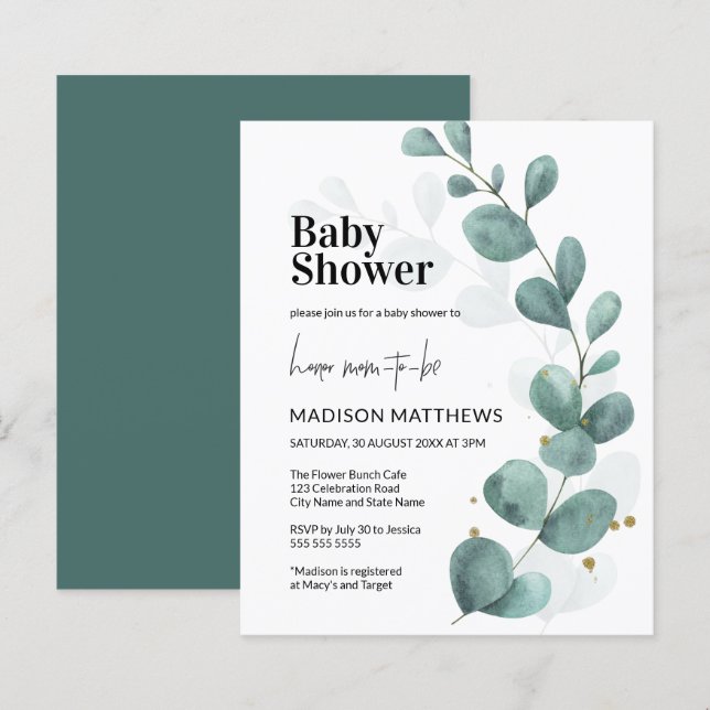 Eukalyptus Greenery Botanical Baby Shower (Vorne/Hinten)