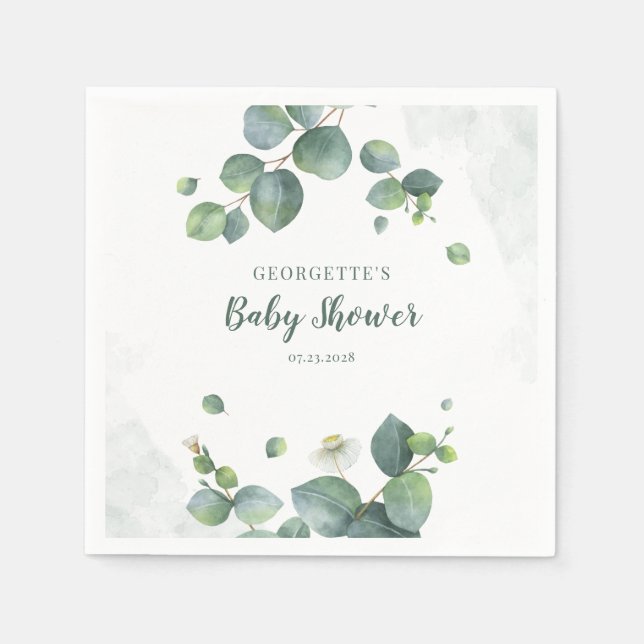 Eukalyptus Greenery Botanical Baby Shower Paper Serviette (Vorderseite)