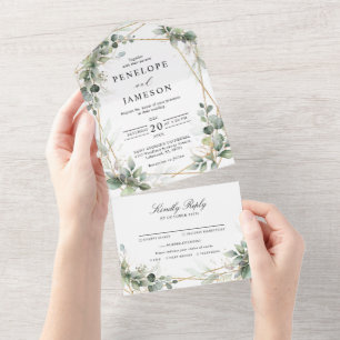 Eukalyptus Greenery Botanical Geometric Wedding All In One Einladung