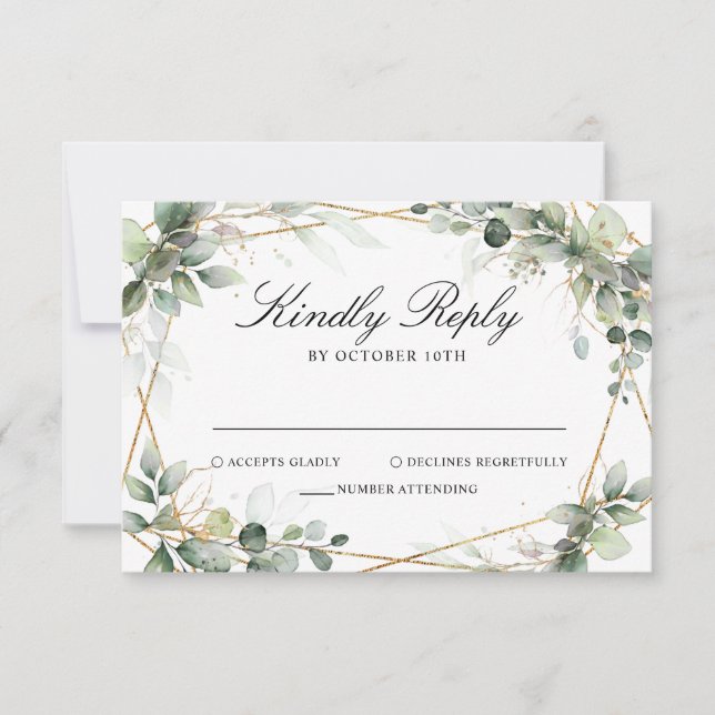 Eukalyptus Greenery Botanical Geometric Wedding RS RSVP Karte (Vorderseite)