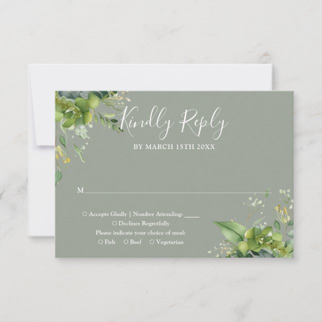 Eukalyptus Greenery Botanical Sage Green Wedding RSVP Karte (Vorderseite)