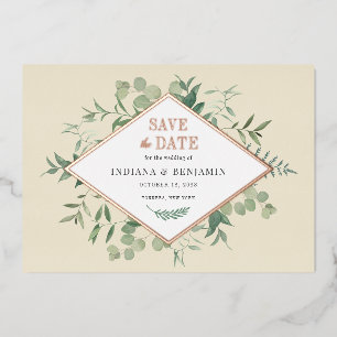 Eukalyptus Greenery Botanical Save the Date Gold Folieneinladung