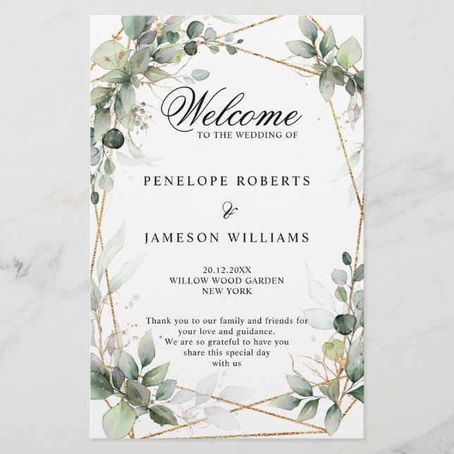 Eukalyptus Greenery Botanical Wedding Program (Vorderseite)