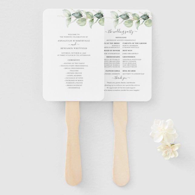 Eukalyptus Greenery Botanical Wedding Program Fächer (Vorne und Hinten)