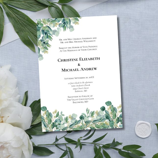 Eukalyptus Greenery Botanische Feierliche Hochzeit Einladung (Eucalyptus Greenery Formal Traditional Wedding invitation)