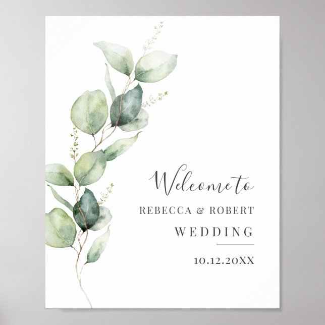 Eukalyptus Greenery Botanische Hochzeit Begrüßung Poster (Vorne)