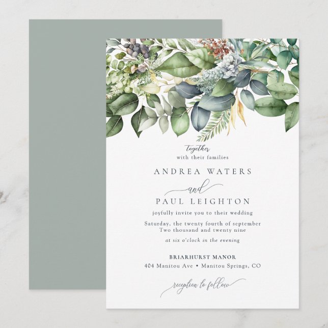 Eukalyptus Greenery | Botanische Hochzeit Einladung (Vorne/Hinten)
