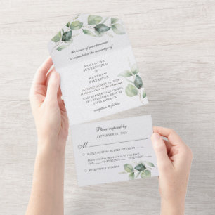 Eukalyptus Greenery Botanische Moderne Hochzeit All In One Einladung