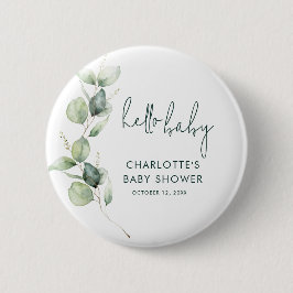 Eukalyptus Greenery Botanische Script Baby Dusche Button