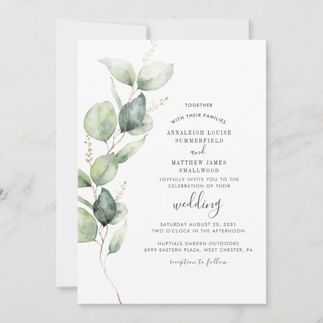 Eukalyptus Greenery Botanische Script Wedding Einladung (Vorderseite)