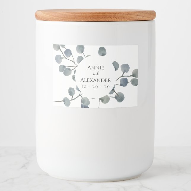 Eukalyptus Greenery Botanische Wasserfarbe Lebensmitteletikett (Vorderseite)