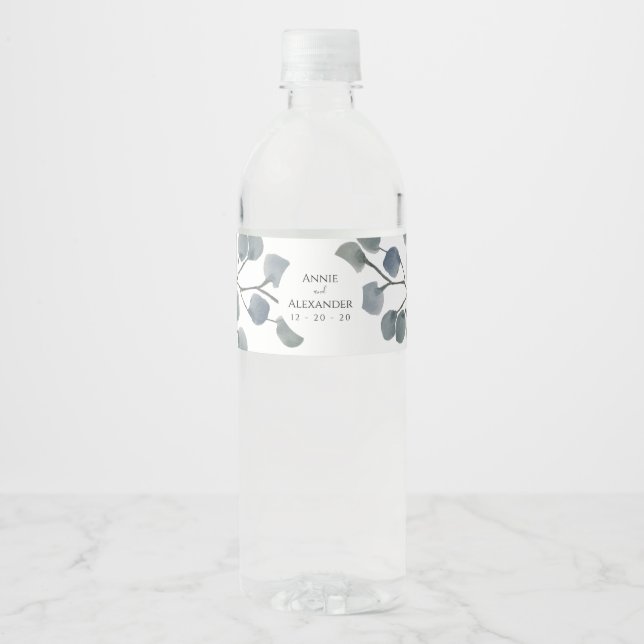 Eukalyptus Greenery Botanische Wasserfarbe Wasserflaschenetikett (Vorderseite)