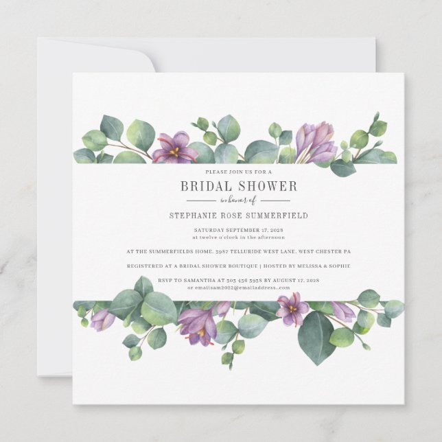 Eukalyptus Greenery Botanisches Script-Brautparty Einladung (Vorderseite)
