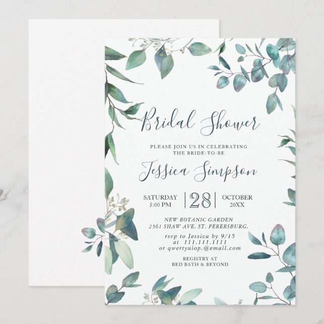 Eukalyptus Greenery Bridal Brunch Einladung (Vorne/Hinten)