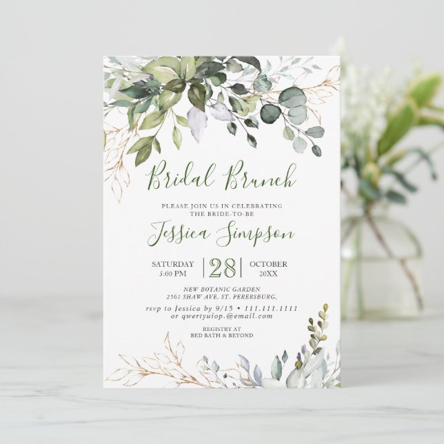 Eukalyptus Greenery Bridal Brunch Einladung (Stehend Vorderseite)