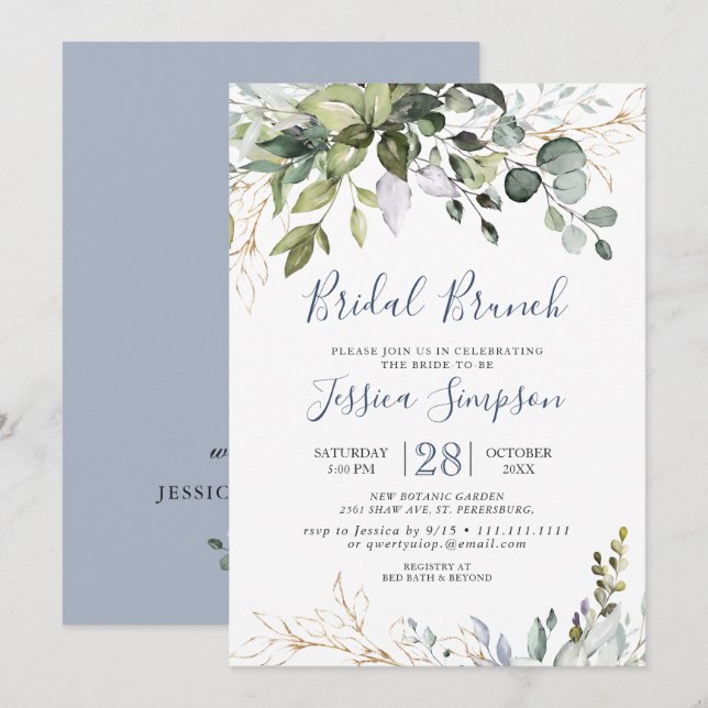Eukalyptus Greenery Bridal Brunch Einladung (Vorne/Hinten)