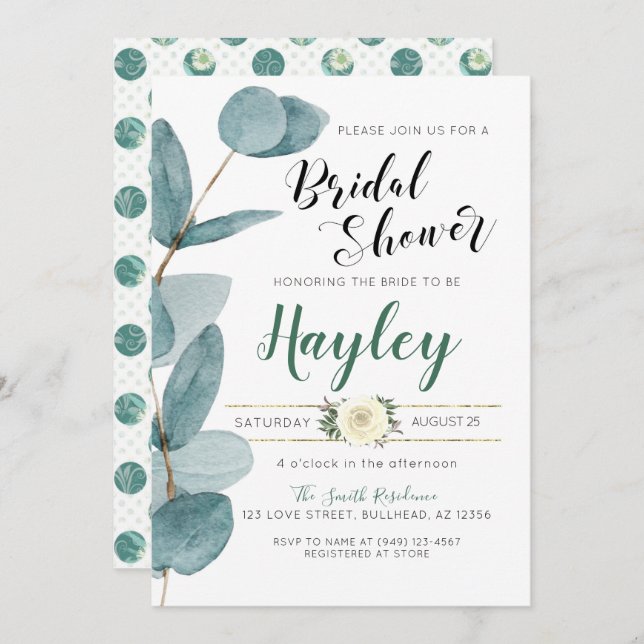 Eukalyptus Greenery Bridal Duwer Einladung (Vorne/Hinten)
