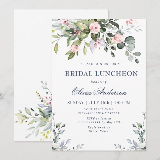 Eukalyptus Greenery BRIDAL LUNCHEON Einladung (Vorne/Hinten)