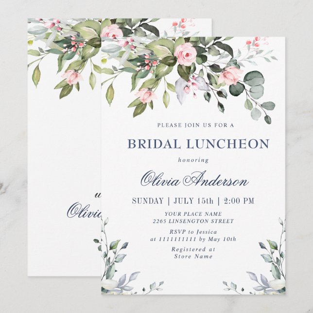 Eukalyptus Greenery BRIDAL LUNCHEON Einladung (Vorne/Hinten)