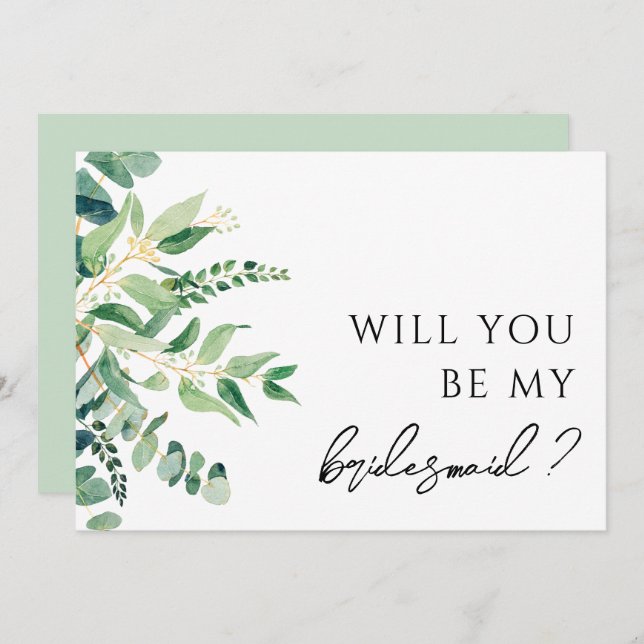 Eukalyptus Greenery Bridesmaid Vorschlag Card Einladung (Vorne/Hinten)