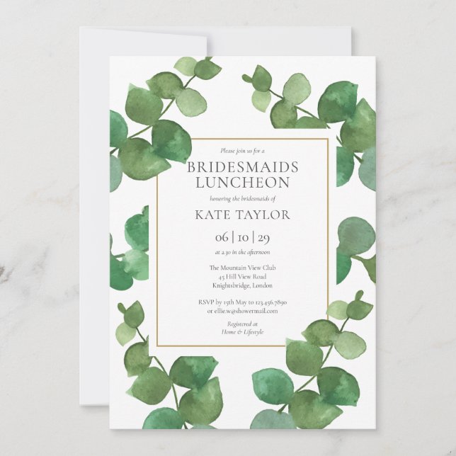Eukalyptus Greenery Bridesmaids Luncheon Einladung (Vorderseite)